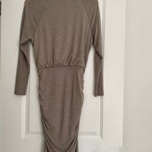 Express women’s taupe colored ruched mock neck pencil body con dress size XS